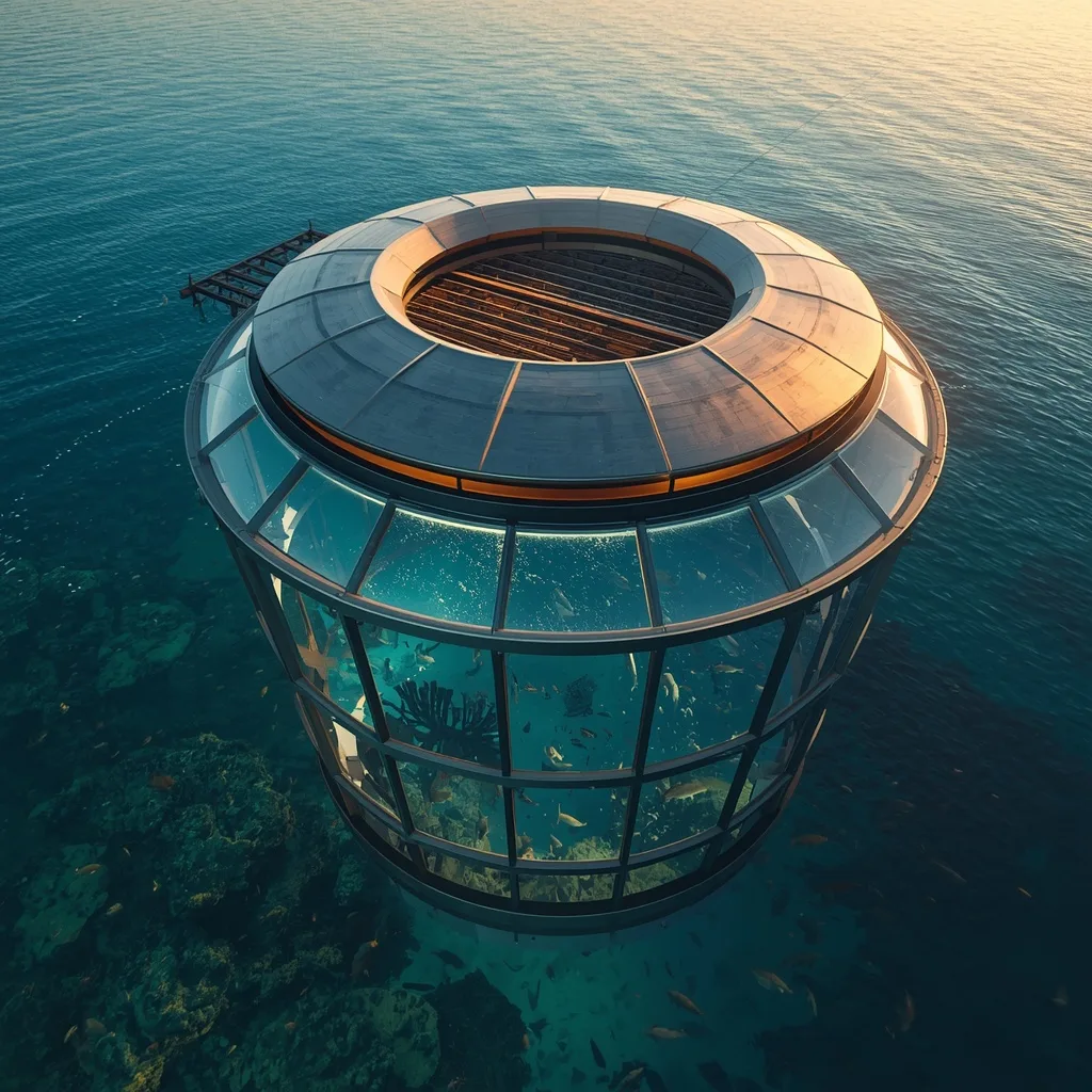 Advanced Underwater Observatory in Exotic Location made from Structural Glass. – Dynamic Sports Stadium Atmosphere prompts – AI generated example