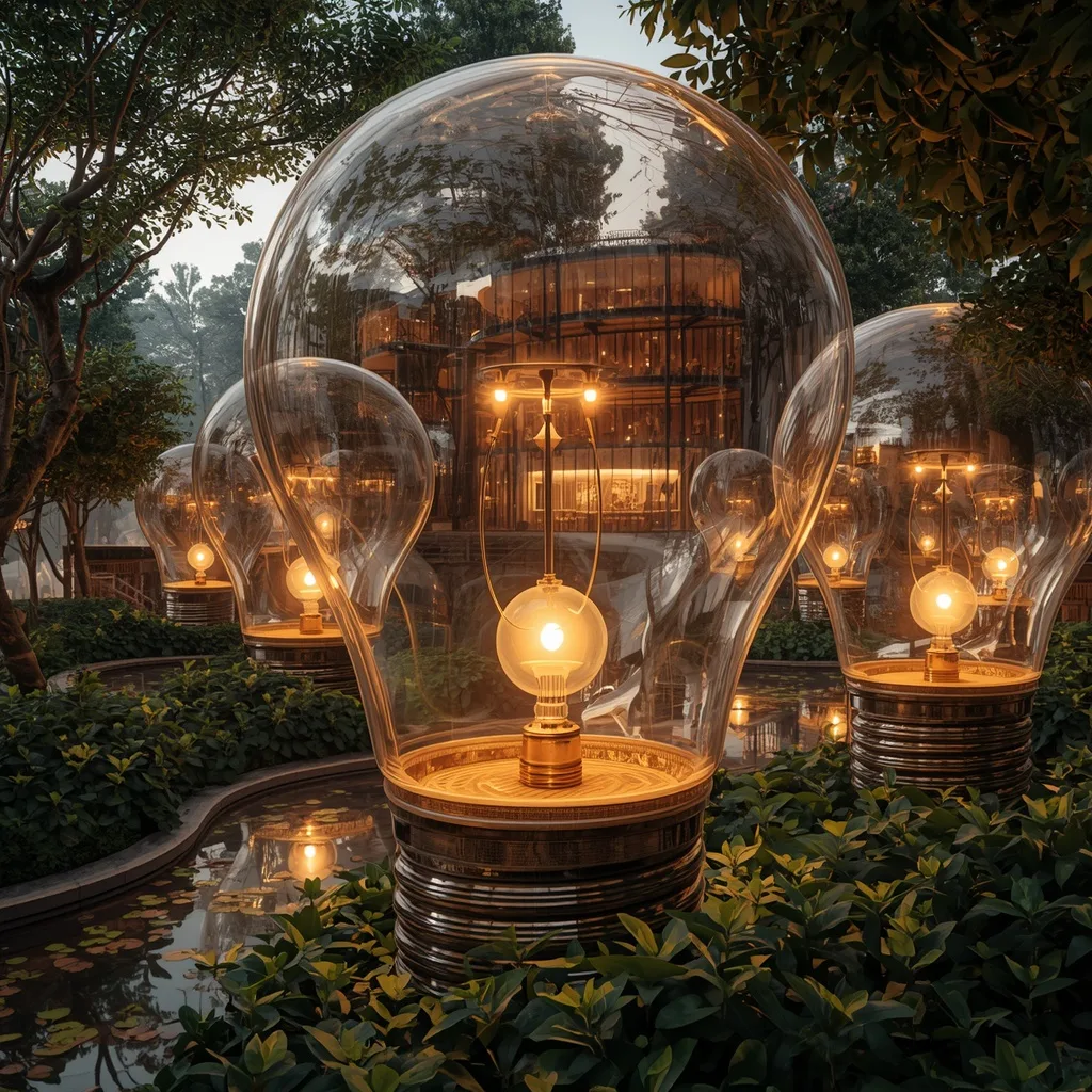 Luxury Food Civilization Built Inside Giant Transparent Lightbulb Garden Design – Dynamic Sports Stadium Atmosphere prompts – AI generated example