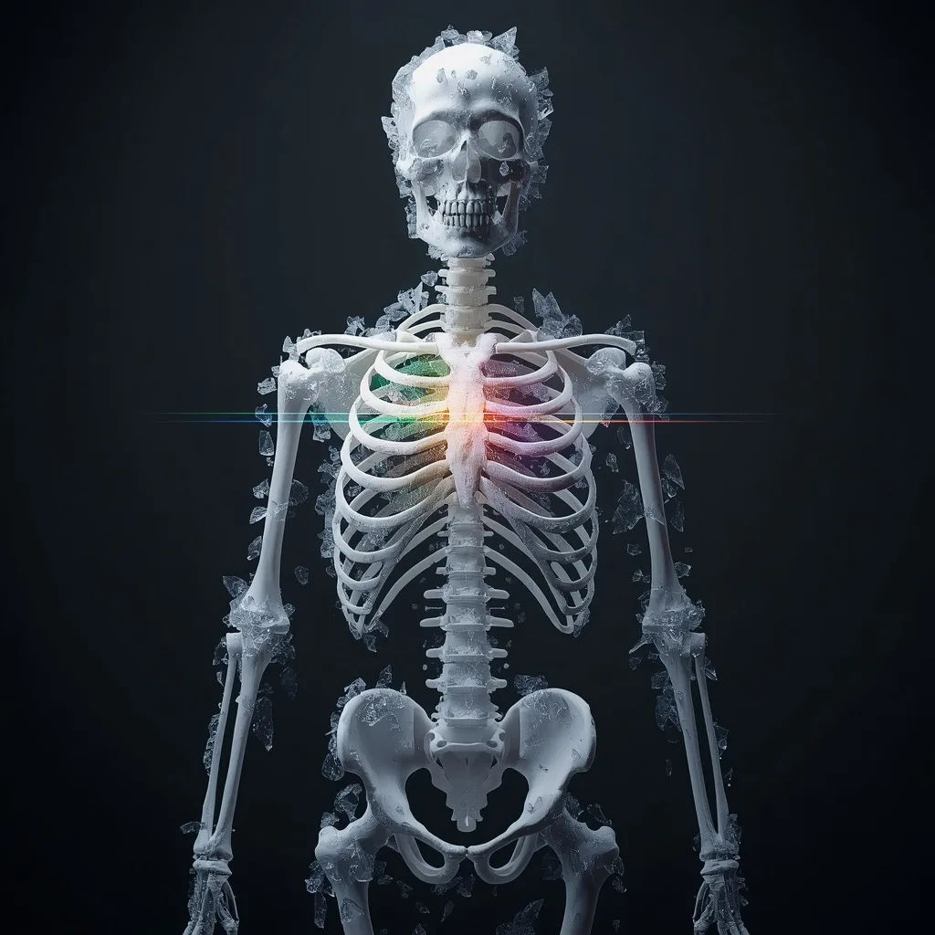 Metaphysical Anatomy: A Skeleton Constructed of Floating Translucent Crystals – Dynamic Sports Stadium Atmosphere prompts – AI generated example